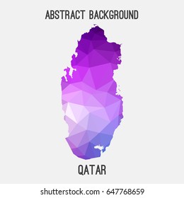 Qatar map in geometric polygonal,mosaic style in purple shades.Abstract tessellation,modern design background,low poly. Vector illustration.