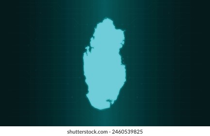 Qatar Map with Green Circuit Technology Style.
