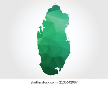 Qatar Map Green Color on white background polygonal