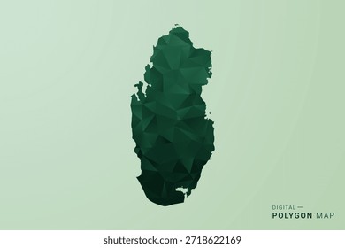 Mapa de Qatar - Ilustración vectorial de estilo de polígono verde, diseño geométrico de bajo poliéster con silueta limpia sobre fondo verde suave.
