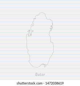 Qatar map hand drawn gray outline on notebook background. Vector Illustration EPS10.