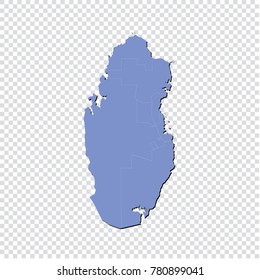 Qatar map - High detailed blue map of Qatar. Qatar map isolated on transparent background.