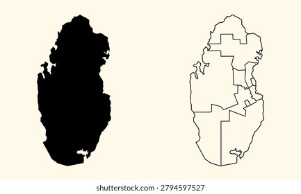 qatar map icon with black silhouette and thin outline on simple beige background
