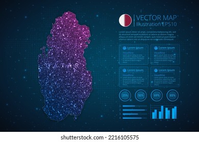 Katar Karte Infografik Vorlage für Diagramm, Grafik, Präsentation und Diagramm mit abstraktem geometrischem Mesh Polygonallichtkonzept auf blauem Hintergrund. Vektorgrafik EPS10.