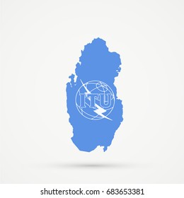 Qatar Map In International Telecommunication Union (ITU) Flag Colors, Editable Vector.