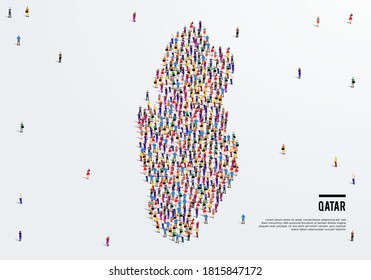 Qatar Map. Large group of people form to create a shape of Qatar Map. vector illustration.