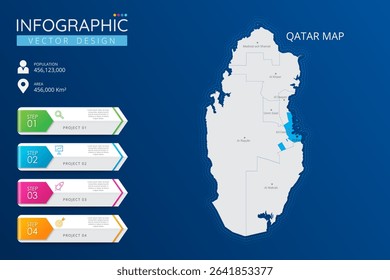 Qatar map with location pointer marks. High detailed country map with division, cities and capital infographic template. Vector illustration EPS10