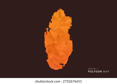 Mapa de Qatar - Vector de polígono bajo, silueta triangulada geométrica en tonos naranja y marrón oscuro, estilo infográfico moderno limpio, fondo aislado.