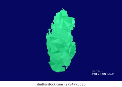 Mapa de Qatar - bajo Vector de polígono polivinílico, silueta triangulada geométrica en tonos verdes y azules, estilo moderno limpio, fondo aislado para uso infográfico.