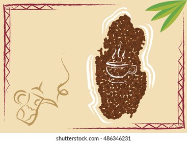 Qatar map made of coffee beans with coffee cup symbol. Editable Clip Art.