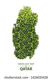 Qatar map made up of green leaf on white background vector  illustration of a forest is conceptual of the global green environmental issues worldwide