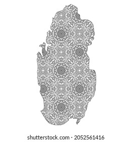 Qatar map with mandala Design. Vector Illustration