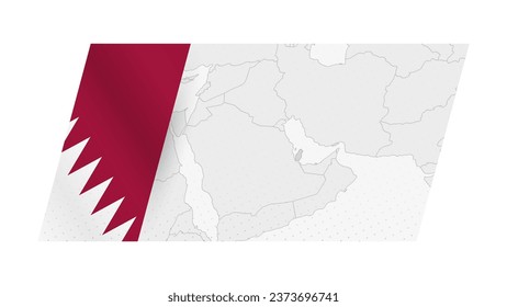 Qatar map in modern style with flag of Qatar on left side. Vector illustration of a map.