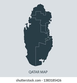 Qatar map on gray background vector, Qatar Map Outline Shape Gray on White Vector Illustration, Map with name. High detailed Gray illustration map Qatar.