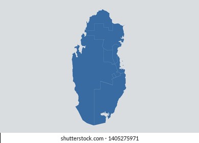 Qatar map on gray background vector, Qatar Map Outline Shape Blue on White Vector Illustration, Map of Asia. Symbol for your web site design map logo. app, ui, eps10.