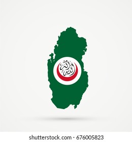 Qatar map in Organisation of Islamic Cooperation (OIC) flag colors, editable vector.
