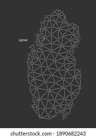 Qatar Map Point scales on black background. Wire frame polygonal network white line, dot and shadow dot.