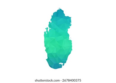 Mapa de Qatar - Ilustración vectorial de estilo polígono en degradado verde y azul, diseño geométrico de bajo poli, aislado sobre fondo blanco, perfecto para infografías y uso de aprendizaje.
