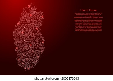 Qatar map from red and glowing stars icons pattern set of SEO analysis concept or development, business. Vector illustration.
