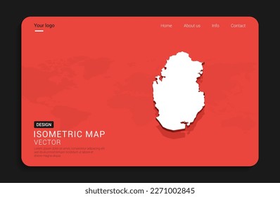 Qatar map red isolated on dark background with 3d world map isometric vector illustration.