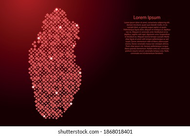 Qatar map from red pattern rhombuses of different sizes and glowing space stars grid. Vector illustration.
