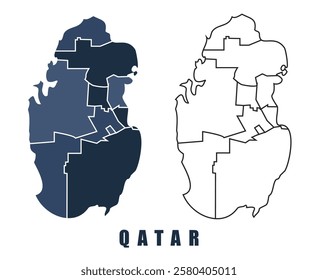 Qatar map regions border outline vector set