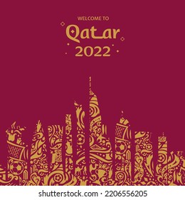 Qatar map with skyline pattern vector