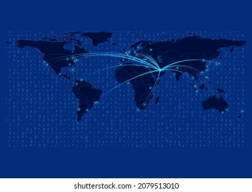 Qatar map for technology or innovation or export concepts. Connections of the country to major cities around the world. File is suitable for digital editing and prints of all sizes.