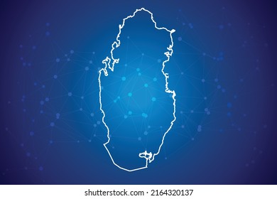 Qatar Map Technology  with network connection background