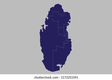 Qatar map vector, blue color, Isolated on gray background