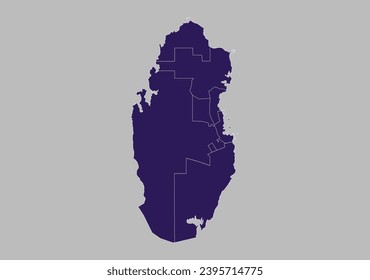 Qatar map vector, Blue purple color isolated on gray background.