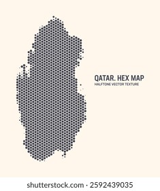 Qatar Map Vector Hexagonal Halftone Pattern Isolate On Light Background. Hex Texture in the Form of a Map of Qatar. Modern Technological Contour Map of Qatar for Design or Business Projects