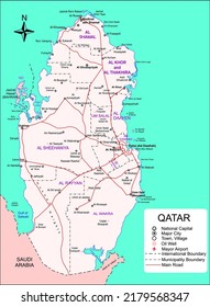 Qatar Map, Map Of Qatar Vector Illustration