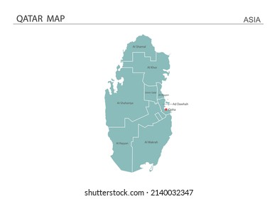 Qatar map vector illustration on white background. Map have all province and mark the capital city of Qatar. 