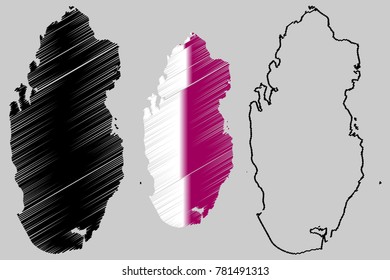 Qatar map vector illustration, scribble sketch State of Qatar