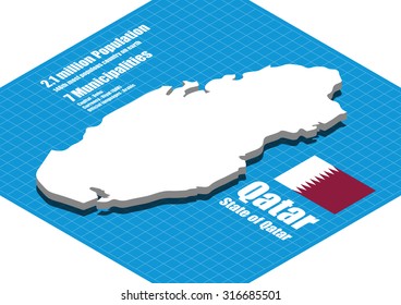 Qatar Map Vector Three Dimensional