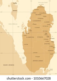 Qatar Map - Vintage High Detailed Vector Illustration