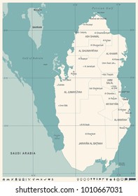 Qatar Map - Vintage High Detailed Vector Illustration