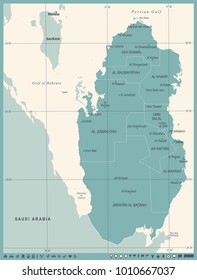 Qatar Map - Vintage High Detailed Vector Illustration