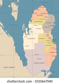 Qatar Map - Vintage High Detailed Vector Illustration