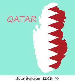 Qatar map with waving flag of country. Vector illustration.
