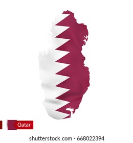 Qatar Map With Waving Flag Of Country. Vector Illustration.