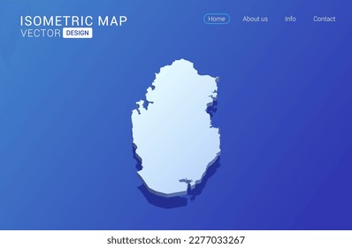 Qatar map white on blue background with isolated 3D isometric concept vector illustration.