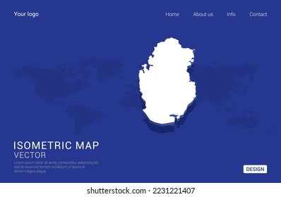 Mapa de Qatar blanco sobre fondo azul oscuro 3d ilustración vectorial isométrica.