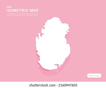 Mapa de Qatar blanco sobre fondo rosado con 3d ilustración vectorial isométrica.
