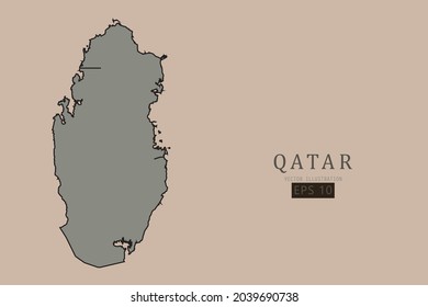Qatar Map - World Map International vector template with old classic style and gray color on map isolated on brown background - Vector illustration eps 10 