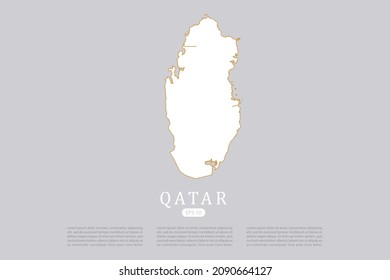 Qatar Map - World Map International vector template with white color and thin gold outline graphic sketch style isolated on grey background for design - Vector illustration eps 10