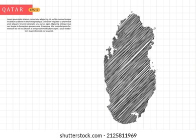 Qatar Map - World Map International vector template with black outline graphic sketch and old school style isolated on white grid background - Vector illustration eps 10