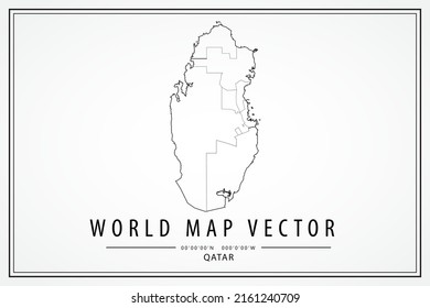 Qatar Map - World Map International vector template with High detailed thin black line and outline graphic sketch style isolated on white background - Vector illustration eps 10