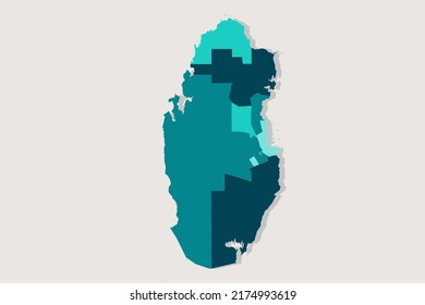 Qatar Map - World Map International vector template with High detailed including blue and green outline color isolated on white background - Vector illustration eps 10